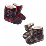 더블리본 체크 유아 털부츠 보행기화 310036